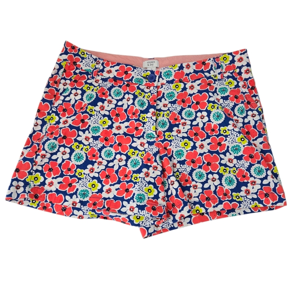 Crown & Ivy High Waist Floral Shorts - Red, Blue, Yellow